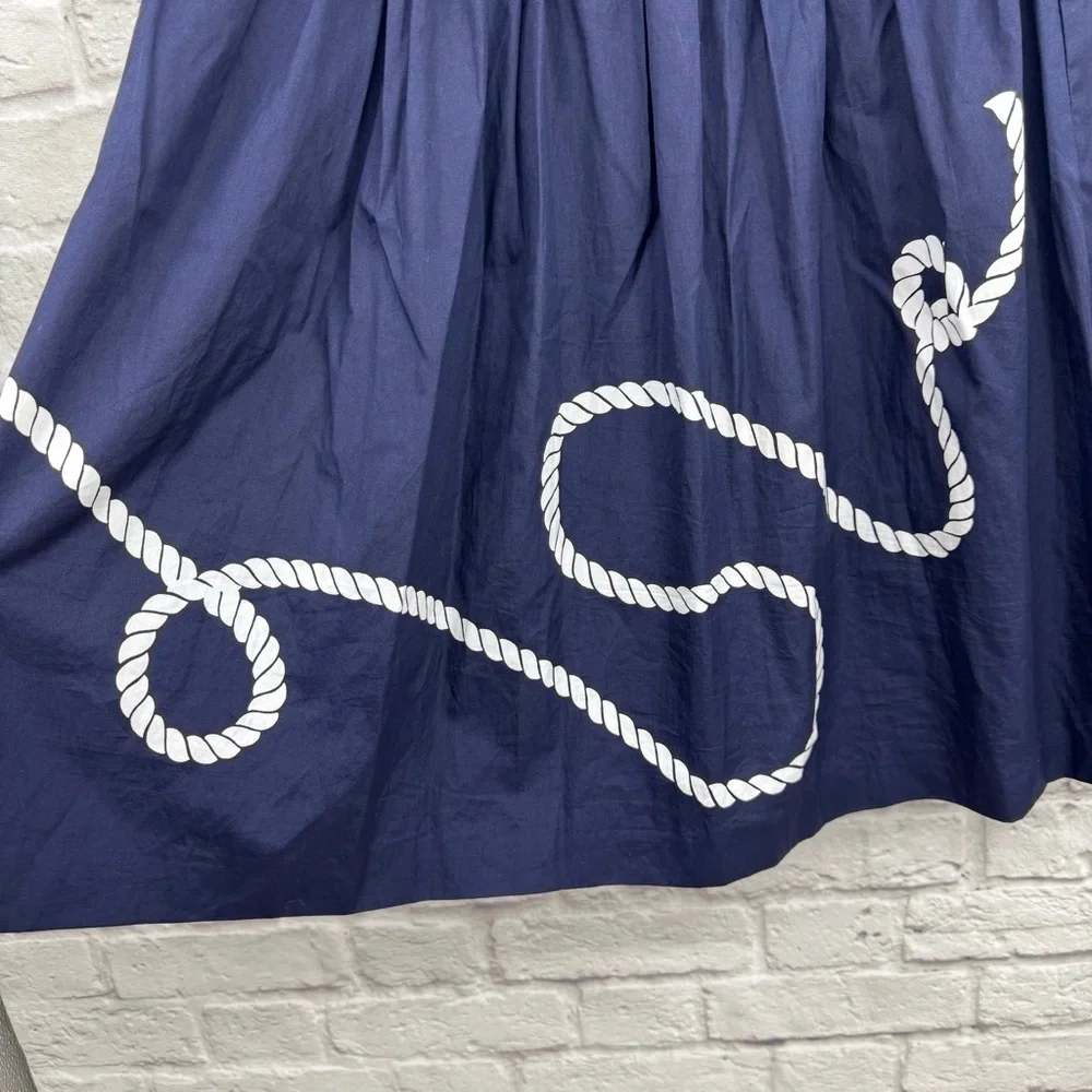 J.Crew Navy Blue Cotton A-Line Pleated Anchor Skirt Size 2 Nautical Coastal